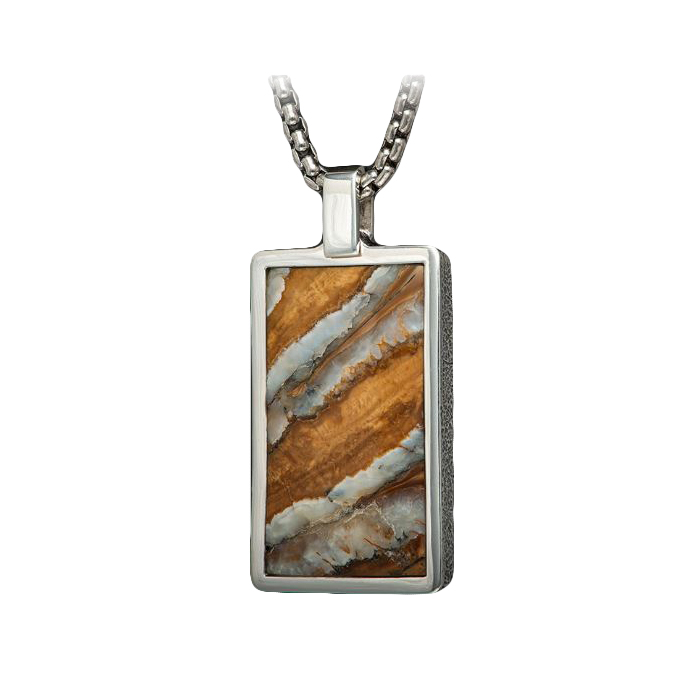 William Henry Sterling Silver Pendant With Inlaid Fossil Woolly Mammoth Tooth Suspended On A Sterling Silver Box Chain